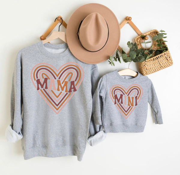MAMA and MINI Retro Heart (Sweatshirt & Tee Options)