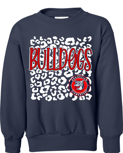 Brookview Bulldogs Leopard - Fleece Crewneck Sweatshirt (NAVY)